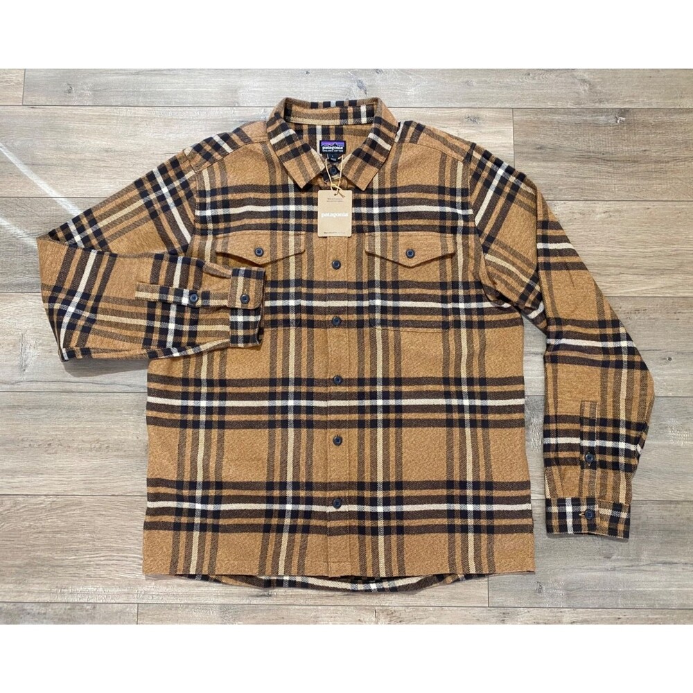 Patagonia Fjord Flannel Shirt Mens L Brown Plaid Long Sleeve Organic Cotton